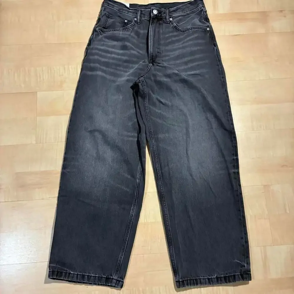 H&M Baggy Wide Leg Denim Jeans 29x27 Washed Black Skater Pants
